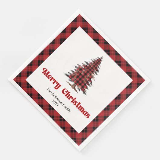 Modern Buffalo Christmas Tree Napkin Customizable (コーナー)