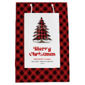 Modern buffalo gift bag custom name Christmas tree ミディアムペーパーバッグ (正面)