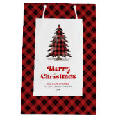 Modern buffalo gift bag custom name Christmas tree ミディアムペーパーバッグ (裏面)