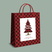 Modern buffalo plaid Christmas gift bag editable