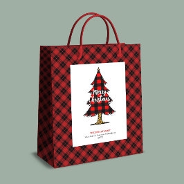 Modern buffalo plaid Christmas gift bag editable ミディアムペーパーバッグ