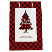 Modern buffalo plaid Christmas gift bag editable ミディアムペーパーバッグ (正面)