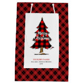 Modern buffalo plaid Christmas gift bag editable ミディアムペーパーバッグ (裏面)