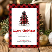 Modern Buffalo Plaid Christmas Tree Greeting Card シーズンカード