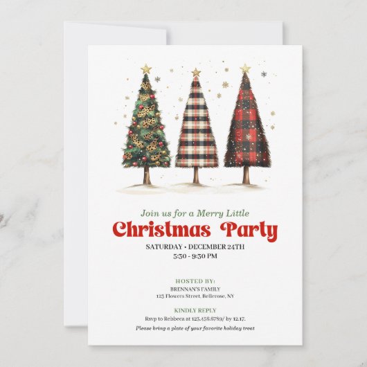 Modern buffalo plaid Christmas tree printable  招待状 (正面)