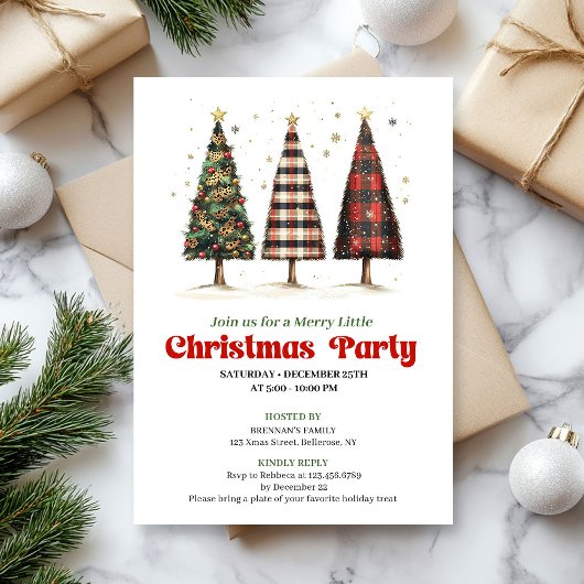 Modern buffalo plaid Christmas tree printable  招待状
