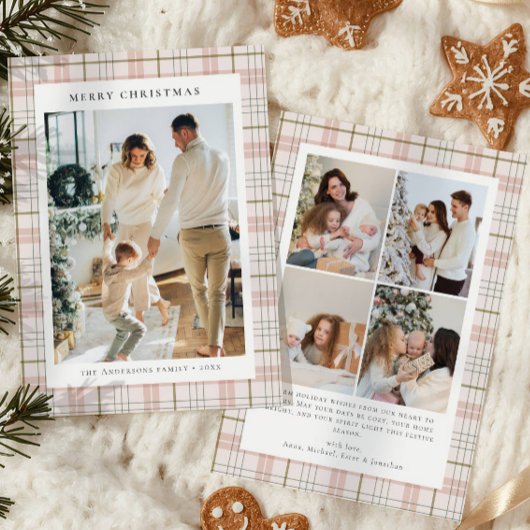 Modern Buffalo Plaid Photo collage Christmas   シーズンカード