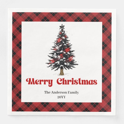 Modern Buffalo Plaid Tree Christmas Napkin (正面)