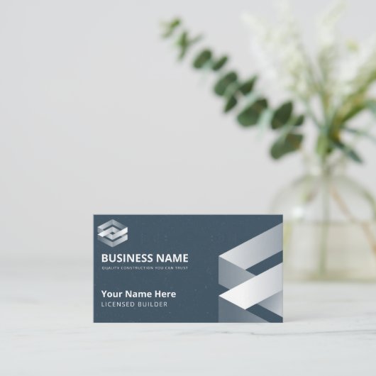 Modern Builder Navy Gray Business Card 名刺 (スタンド正面)
