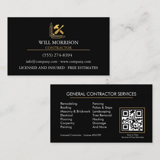 Modern Building Construction Golden & Black  名刺 (正面/裏面)