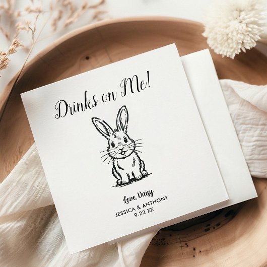 Modern Bunny Wedding Cocktail Napkins  スタンダードカクテルナプキン