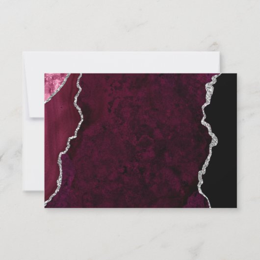 Modern Burgundy Agate Silver Script Wedding RSVP (裏面)