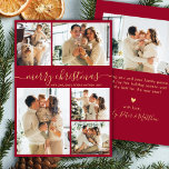 Modern Burgundy and Gold Script 5 Photo Christmas  シーズンカード<br><div class="desc">Modern Elegant Simple Calligraphy Burgundy Red and Gold Script 5 Photo Collage Merry Christmas Holiday Card. This festive, minimalist, five (5) photo holiday greeting card template features a pretty grid photo collage and says „Merry Christmas”! The „Merry Christmas” greeting text is written in a beautiful whimsical swirly hand lettered swash-tail...</div>
