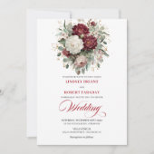 Modern Burgundy and White Flowers Wedding Invite 招待状 (正面)