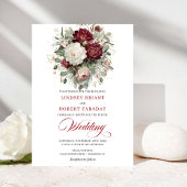 Modern Burgundy and White Flowers Wedding Invite 招待状