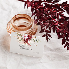 Modern Burgundy Boho Flat Wedding Place Card プレイスカード