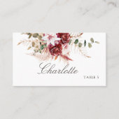 Modern Burgundy Boho Flat Wedding Place Card  プレイスカード (正面)