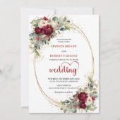 Modern Burgundy Boho Floral Wedding Invitation 招待状 (正面)