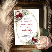 Modern Burgundy Boho Floral Wedding Invitation 招待状