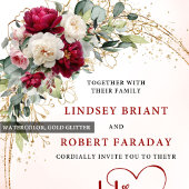 Modern Burgundy Boho Floral Wedding Invitation 招待状