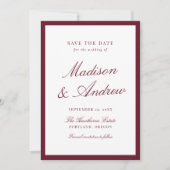 Modern Burgundy Border Photo Wedding セーブザデート (正面)