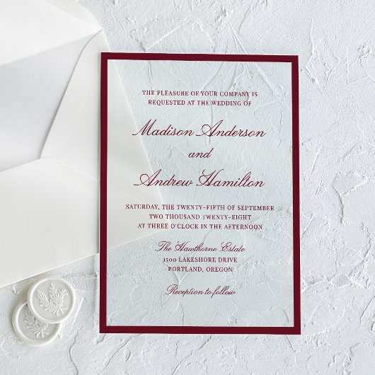 Modern Burgundy Border Wedding アクリル招待状