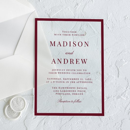 Modern Burgundy Border Wedding アクリル招待状