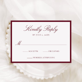 Modern Burgundy Border Wedding 出欠カード