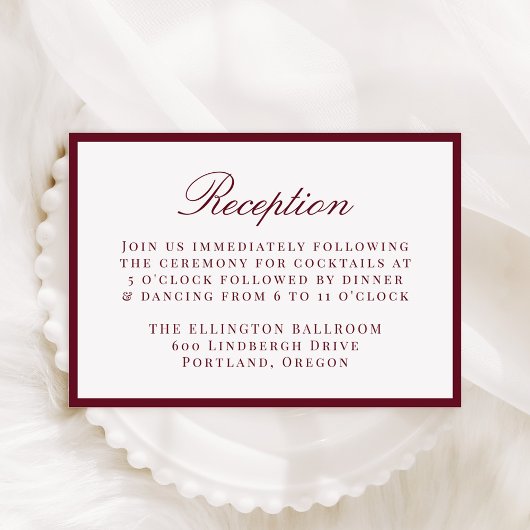 Modern Burgundy Border Wedding Reception エンクロージャーカード