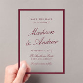 Modern Burgundy Border Wedding Save the Date アクリル招待状 (インサイチュ (ポータブル))