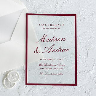 Modern Burgundy Border Wedding Save the Date アクリル招待状