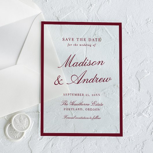 Modern Burgundy Border Wedding Save the Date アクリル招待状