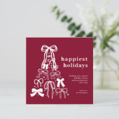 Modern Burgundy Bow Christmas Tree Holiday Card シーズンカード (スタンド正面)