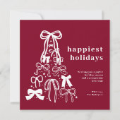 Modern Burgundy Bow Christmas Tree Holiday Card シーズンカード (正面)