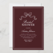 Modern Burgundy Bow Elegant Timeless Bridal Shower 招待状 (正面)