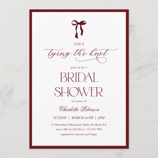 Modern Burgundy Bridal Shower Invitation 招待状 (正面)