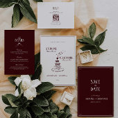Modern Burgundy Champagne Tower Wedding Invitation 招待状