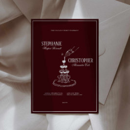 Modern Burgundy Champagne Tower Wedding Invitation 招待状