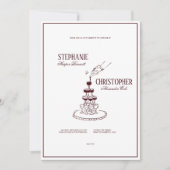 Modern Burgundy Champagne Tower Wedding Invitation 招待状 (正面)