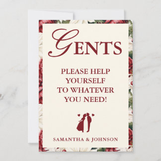 Modern Burgundy Floral Gents Bathroom Basket Sign 招待状