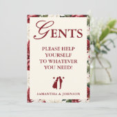 Modern Burgundy Floral Gents Bathroom Basket Sign 招待状 (スタンド正面)