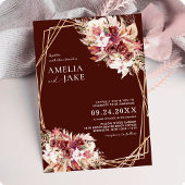 Modern Burgundy Floral Gold Geometric Wedding  招待状