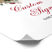 Modern Burgundy Floral Greenery Gold Custom Sign ポスター (角)