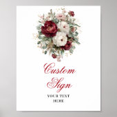Modern Burgundy Floral Greenery Gold Custom Sign ポスター (正面)