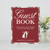 Modern Burgundy Floral Guest Book Wedding Sign (スタンド正面)