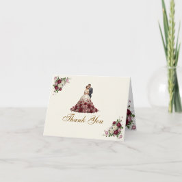 Modern Burgundy Floral Wedding Thank You Card サンキューカード