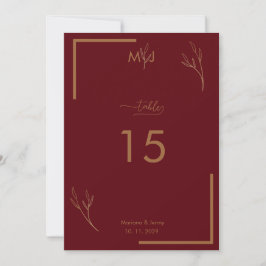 Modern Burgundy Golden Border Wedding Table Number 招待状