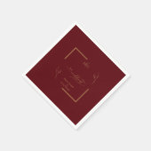 Modern Burgundy Golden Leaflet Border Monogram スタンダードカクテルナプキン (角)