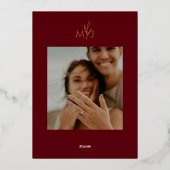 Modern Burgundy Golden Leaflet Border Monogram 箔招待状 (裏面)