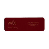 Modern Burgundy Golden Leaflet Monogram  ラベル (正面)